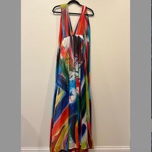 Tie Waist Rainbow Colored L'atiste By Amy Halter Maxi Dress